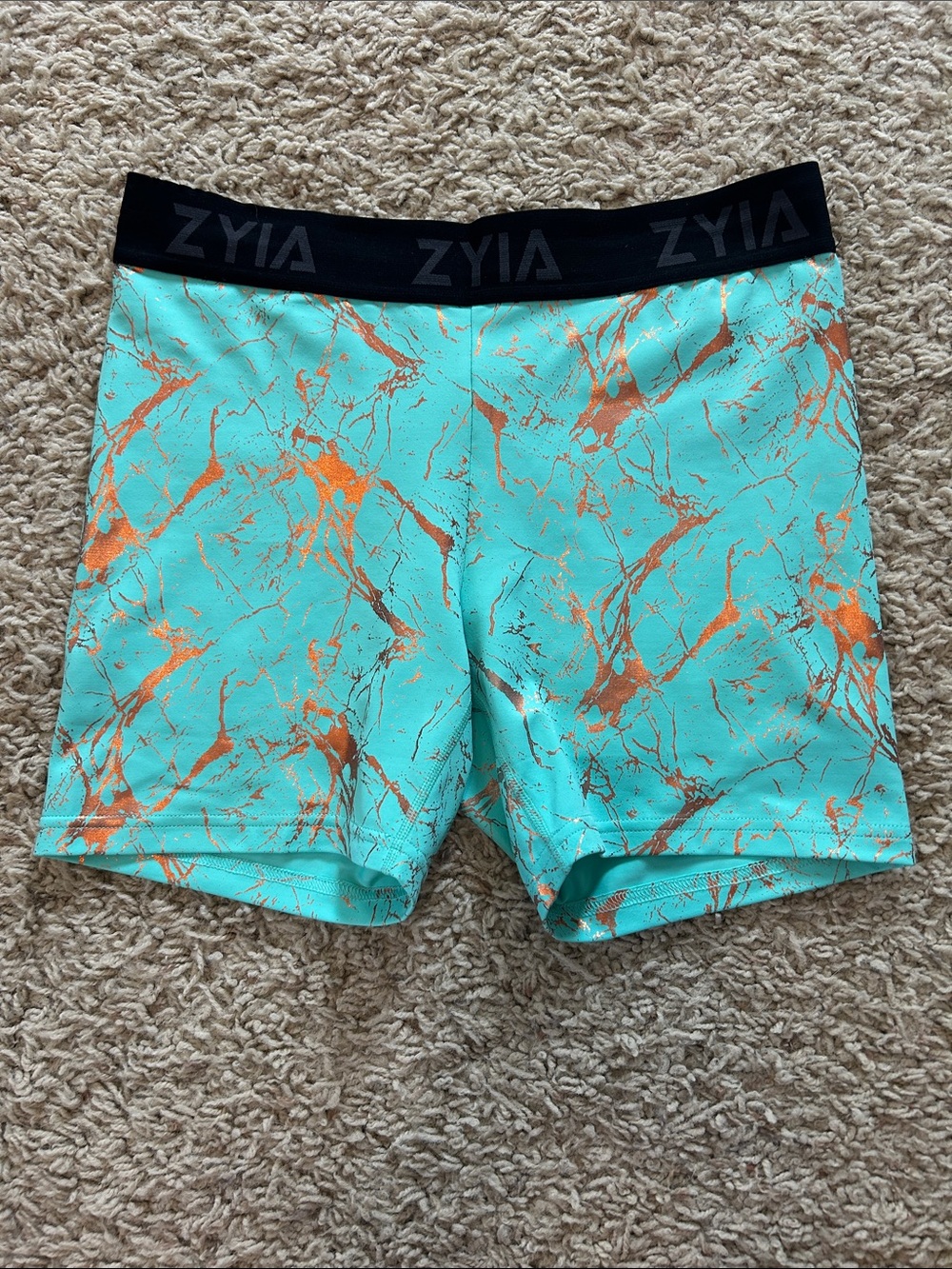 ZYIA Aqua Marble Active Shorts with Copper Vein Detail